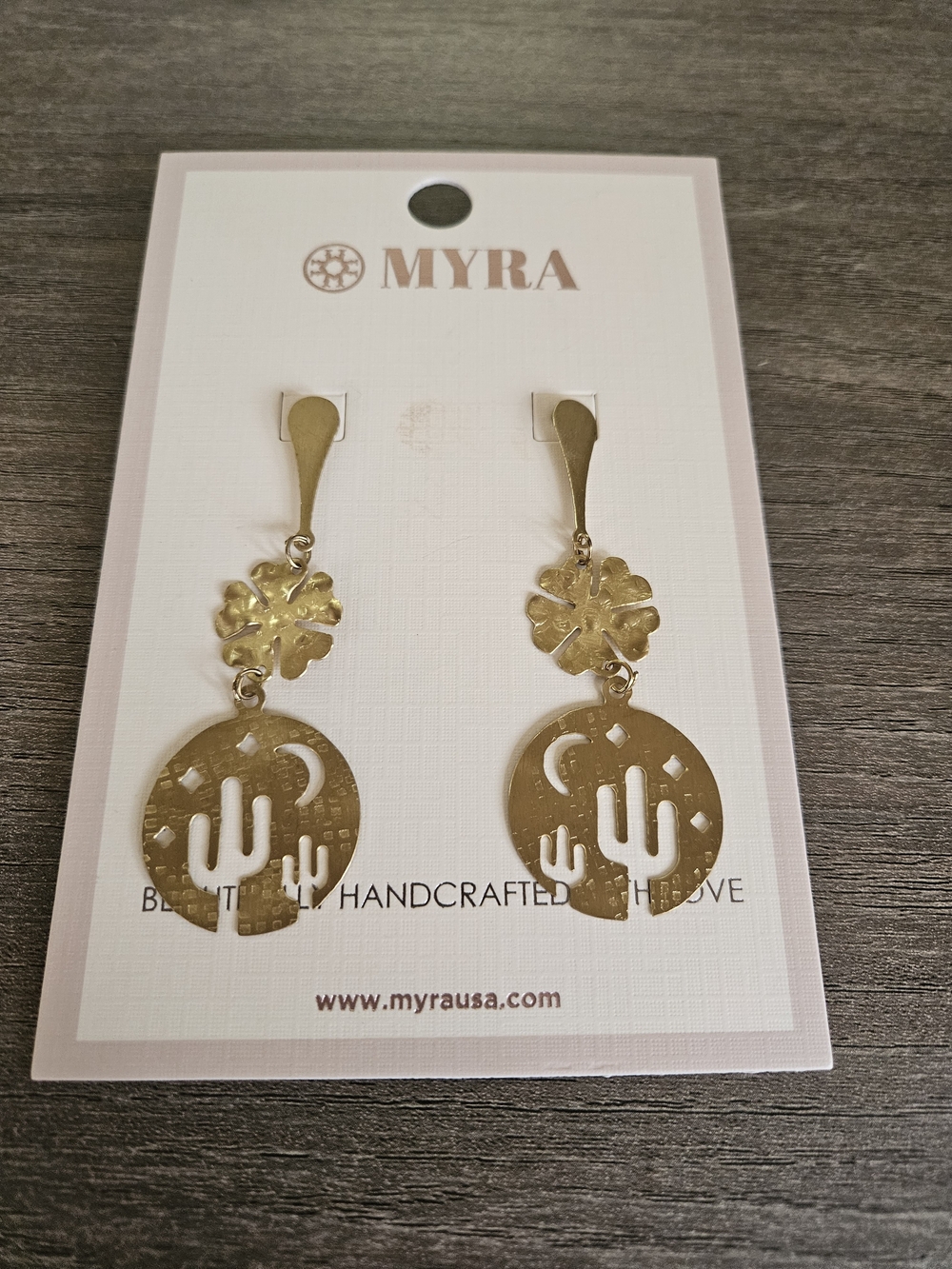 Myra Bag Gold Desert Cactus Dangle Earrings